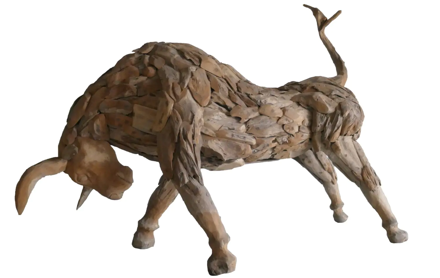 Product image 3 of the product “Bull, head down, made from teak root pieces, 240cm Length, natural ”